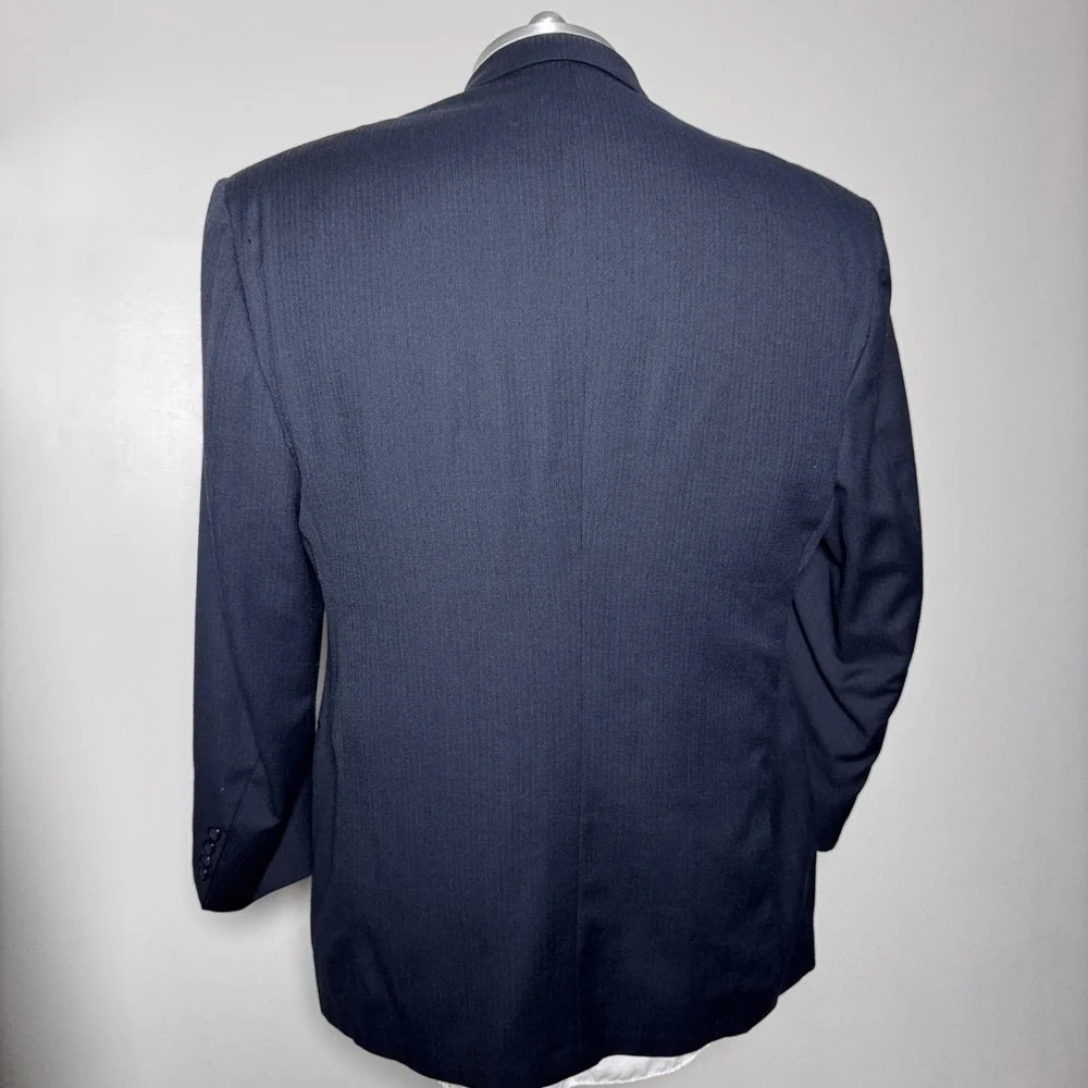 Stafford Executive Suit Mens 44R‎ 40x28 Navy Blue Wool Double Breasted Vintage
